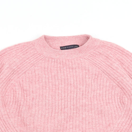 Marks and Spencer Womens Pink Round Neck Acrylic Pullover Jumper Size M