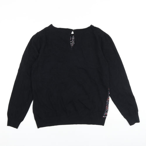 Fat Face Womens Black Round Neck Geometric Cotton Pullover Jumper Size 12