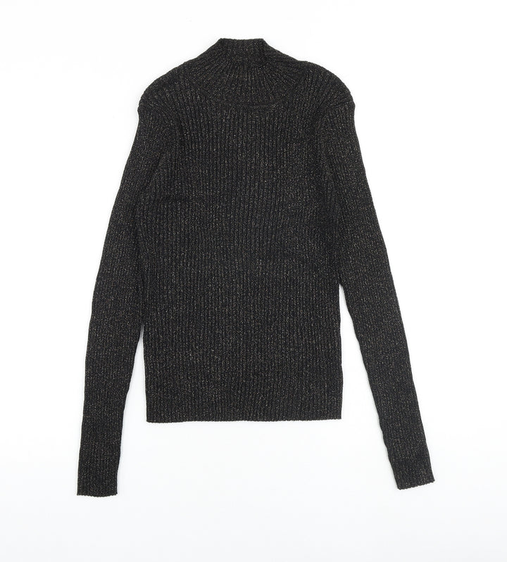 Glamorous Womens Black Mock Neck Viscose Pullover Jumper Size L
