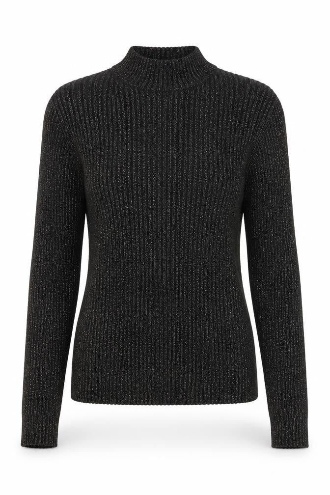 Front view of Glamorous women’s black mock neck viscose jumper, size L
