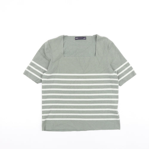Marks and Spencer Womens Green Square Neck Striped Viscose Pullover Jumper Size 12 Pullover
