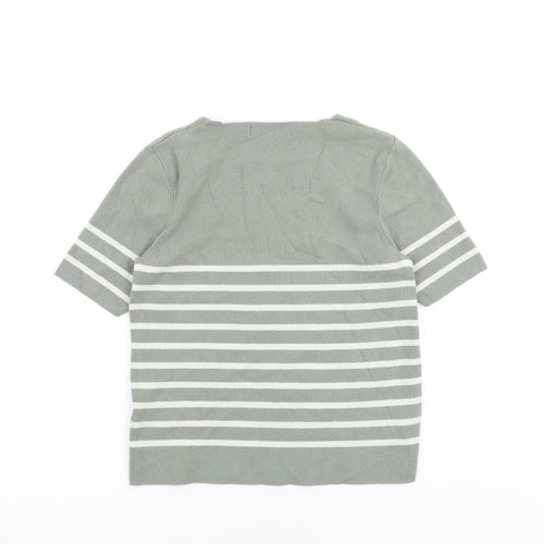 Marks and Spencer Womens Green Square Neck Striped Viscose Pullover Jumper Size 12 Pullover