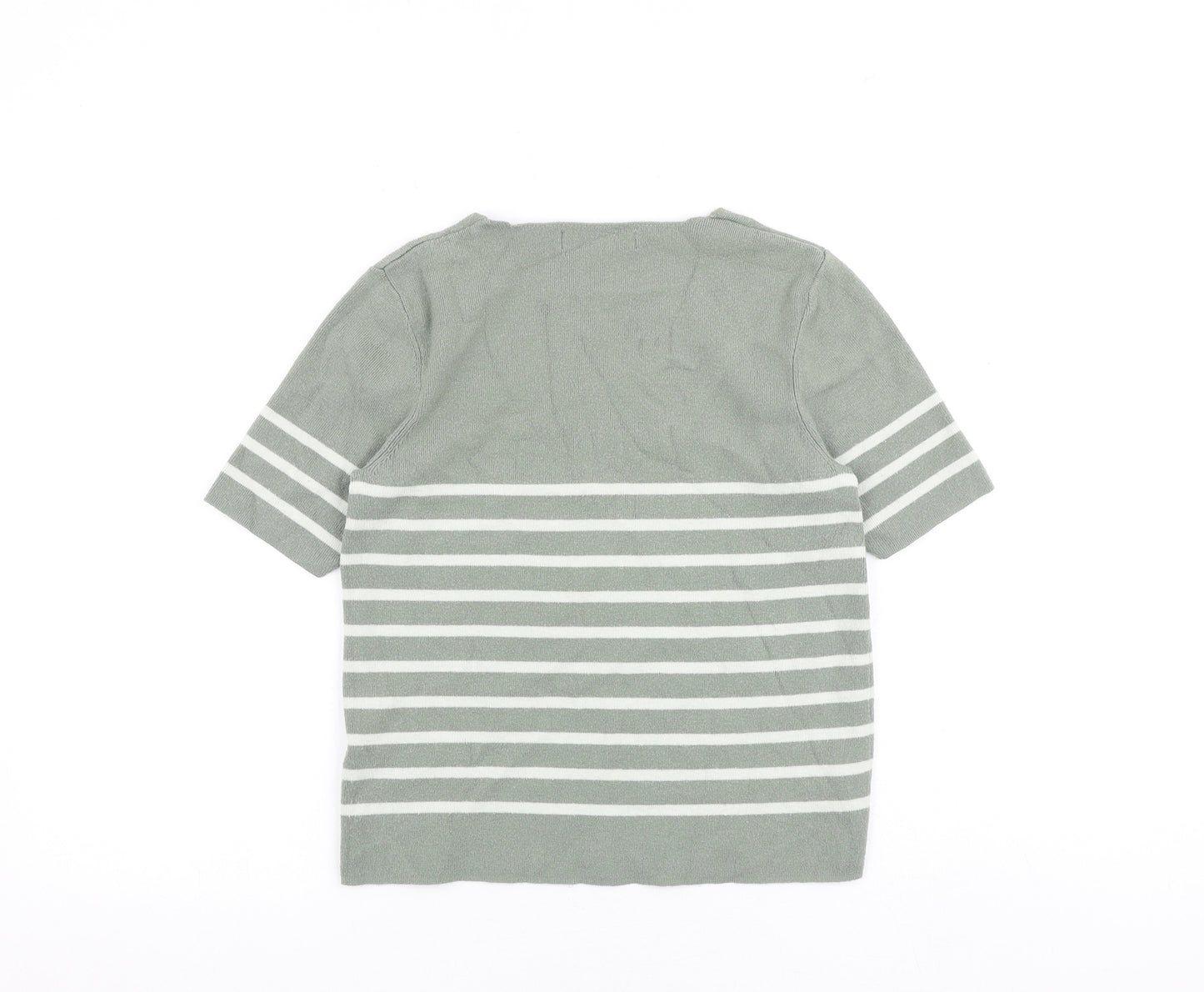 Marks and Spencer Womens Green Square Neck Striped Viscose Pullover Jumper Size 12 Pullover