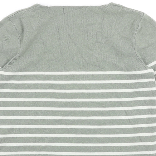 Marks and Spencer Womens Green Square Neck Striped Viscose Pullover Jumper Size 12 Pullover