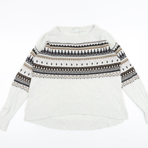 H&M Womens Grey Round Neck Geometric Cotton Pullover Jumper Size S