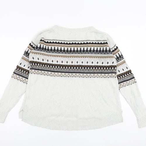 H&M Womens Grey Round Neck Geometric Cotton Pullover Jumper Size S