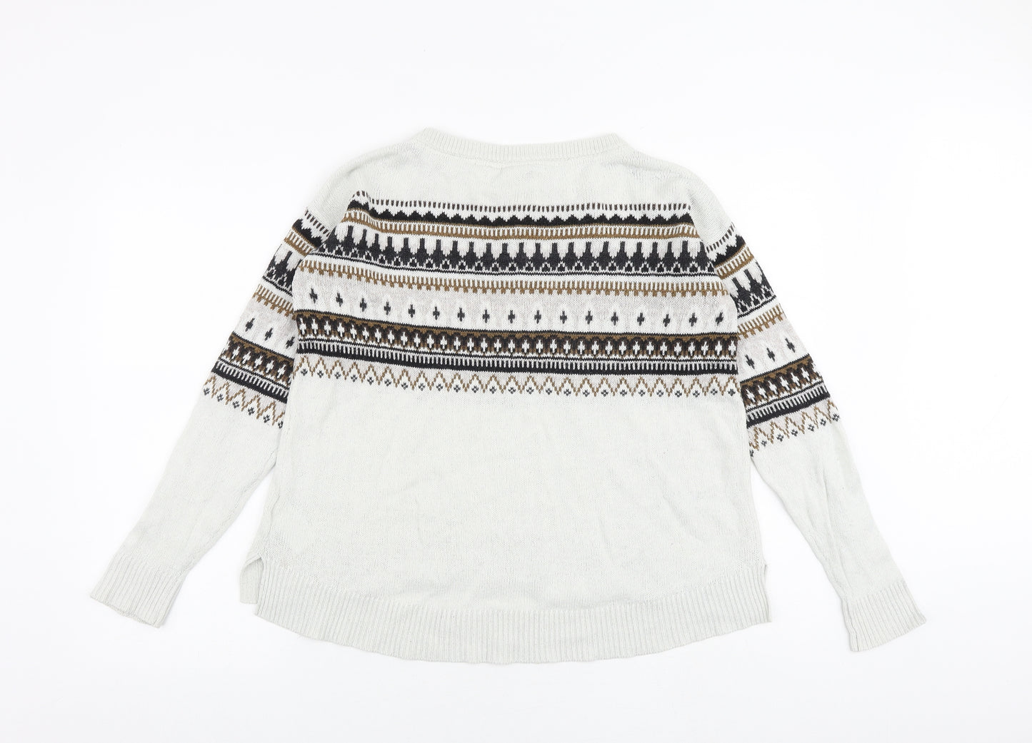 H&M Womens Grey Round Neck Geometric Cotton Pullover Jumper Size S