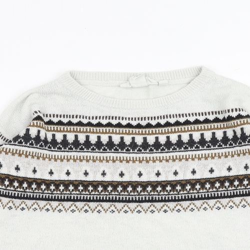 H&M Womens Grey Round Neck Geometric Cotton Pullover Jumper Size S