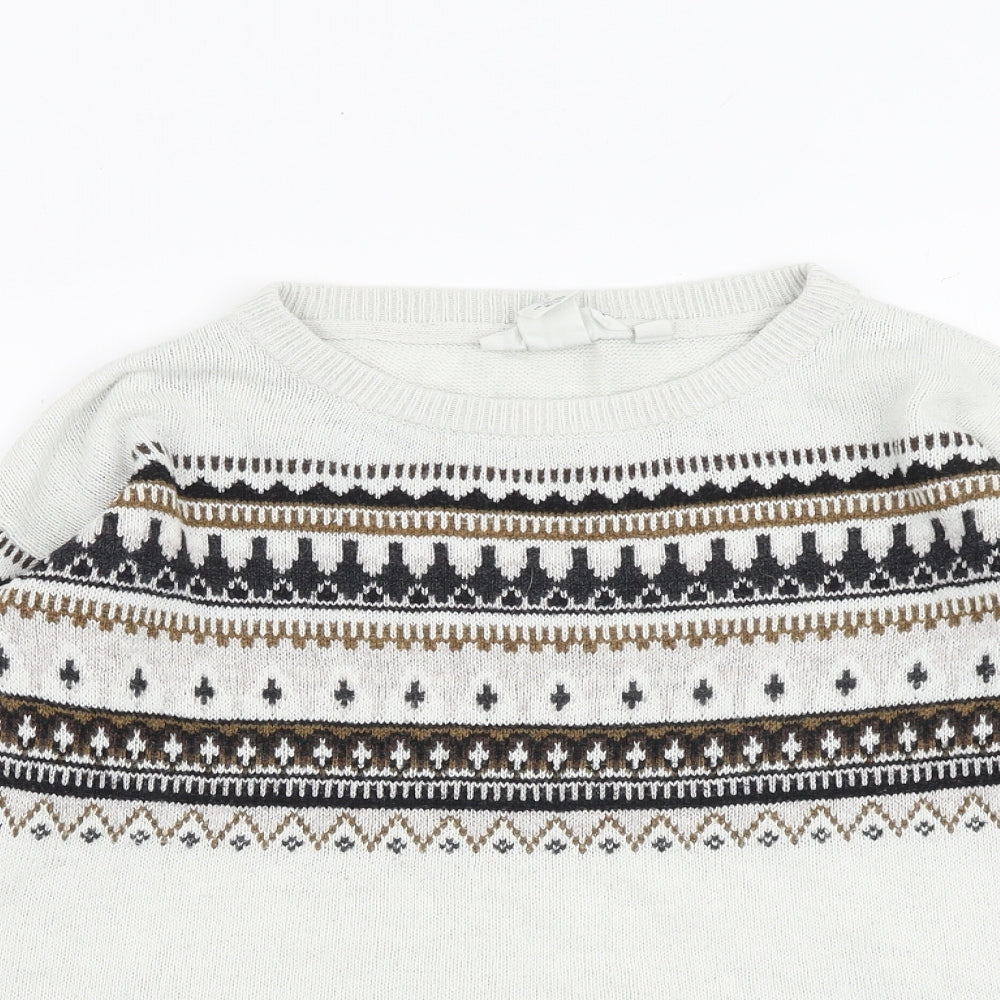 H&M Womens Grey Round Neck Geometric Cotton Pullover Jumper Size S