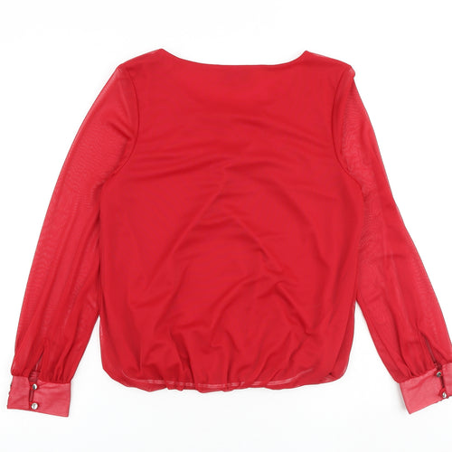 Debenhams Womens Red Polyester Basic Blouse Size 12 Boat Neck - Embellished