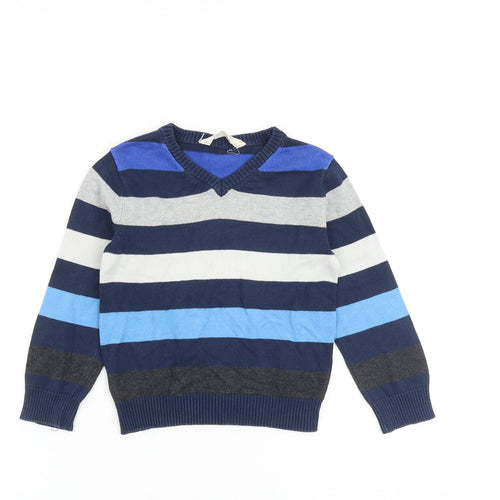H&M Boys Multicoloured V-Neck Striped 100% Cotton Pullover Jumper Size 3-4 Years Pullover