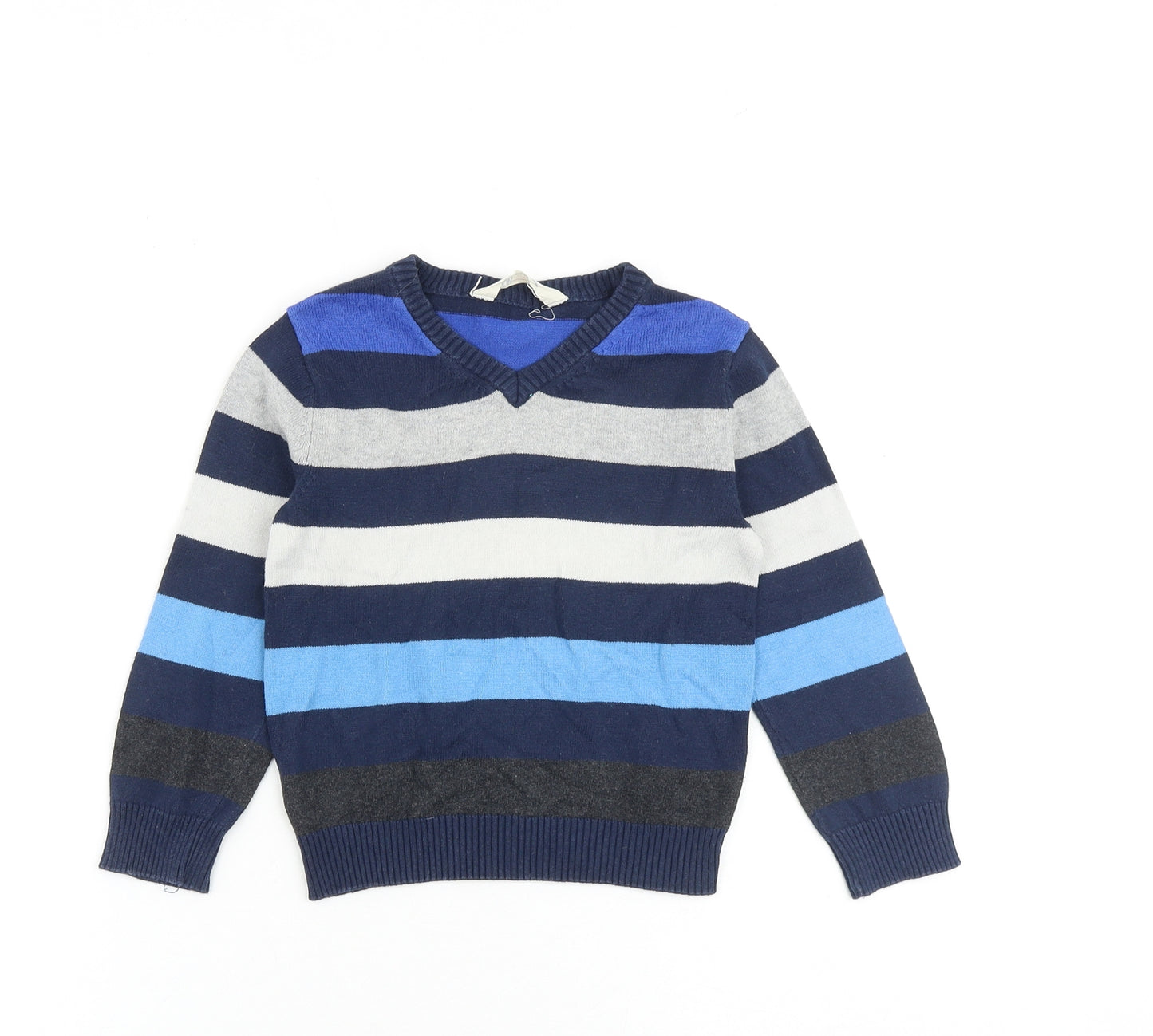 H&M Boys Multicoloured V-Neck Striped 100% Cotton Pullover Jumper Size 3-4 Years Pullover