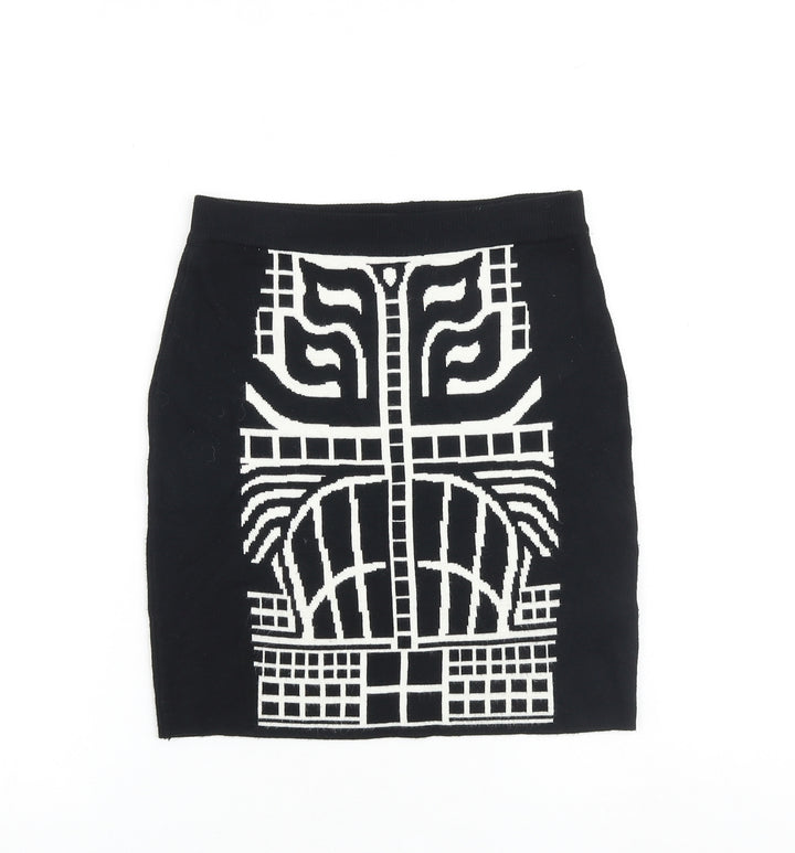 Apricot Womens Black Geometric Viscose Bandage Skirt Size 10