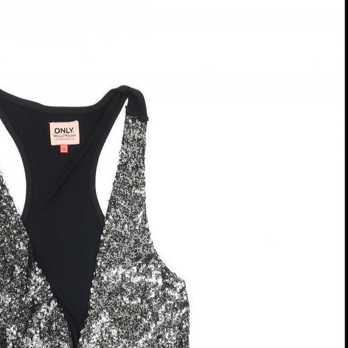 Only Womens Silver Polyester Jacket Waistcoat Size 8 Hook & Loop - Sequins, Sparkle