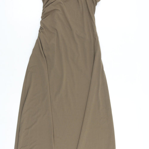 Zara Womens Brown Polyester Maxi Size L V-Neck Zip