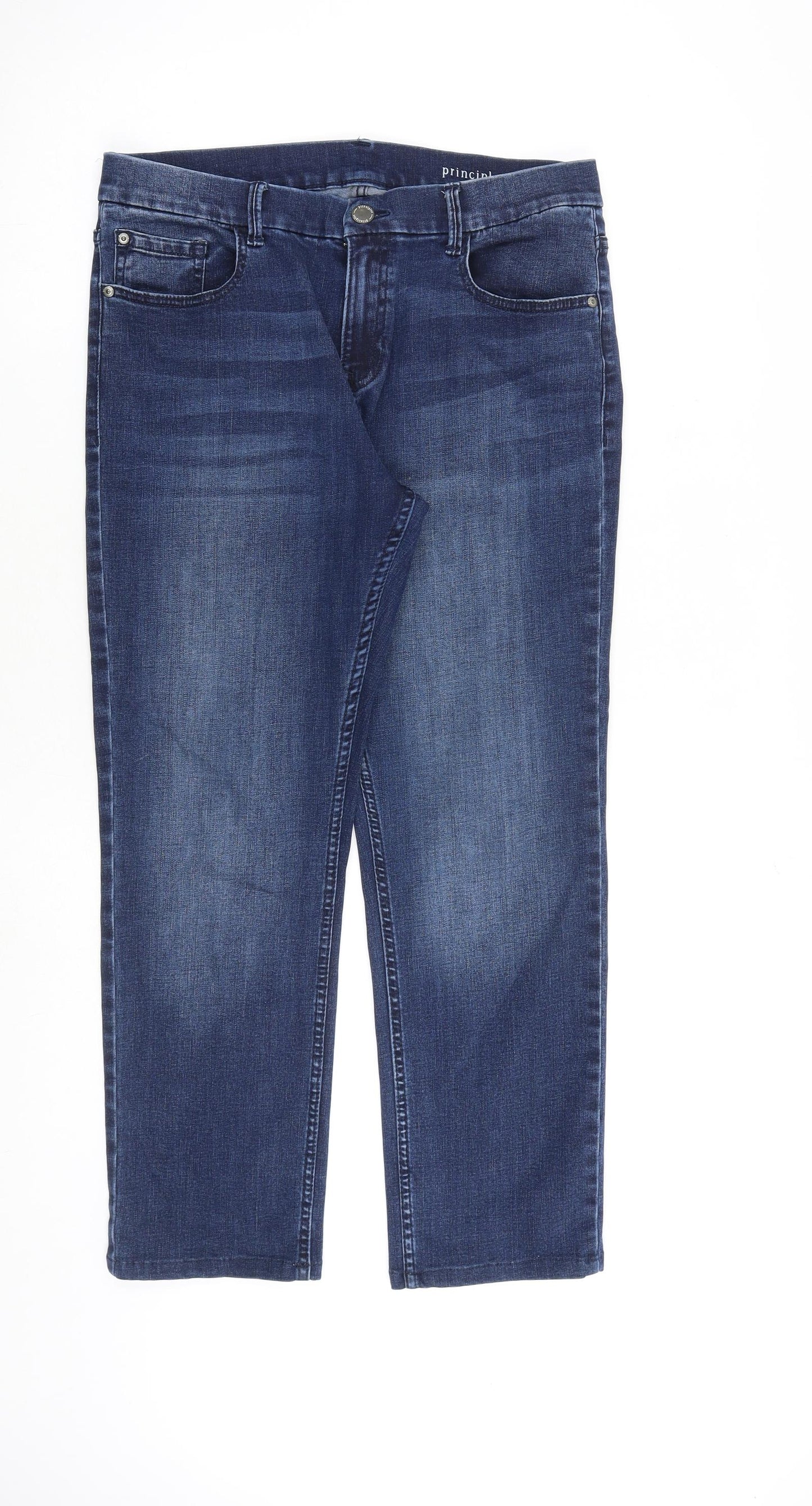Principles Womens Blue Cotton Straight Jeans Size 12 L26 in Regular Zip