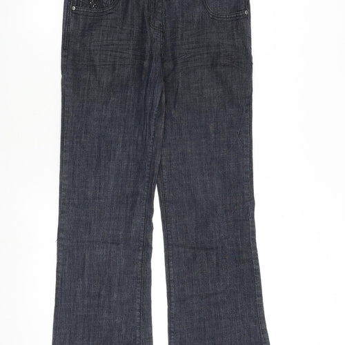 NEXT Womens Blue Cotton Bootcut Jeans Size 12 L30 in Regular Zip - Embellished Pockets