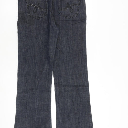 NEXT Womens Blue Cotton Bootcut Jeans Size 12 L30 in Regular Zip - Embellished Pockets