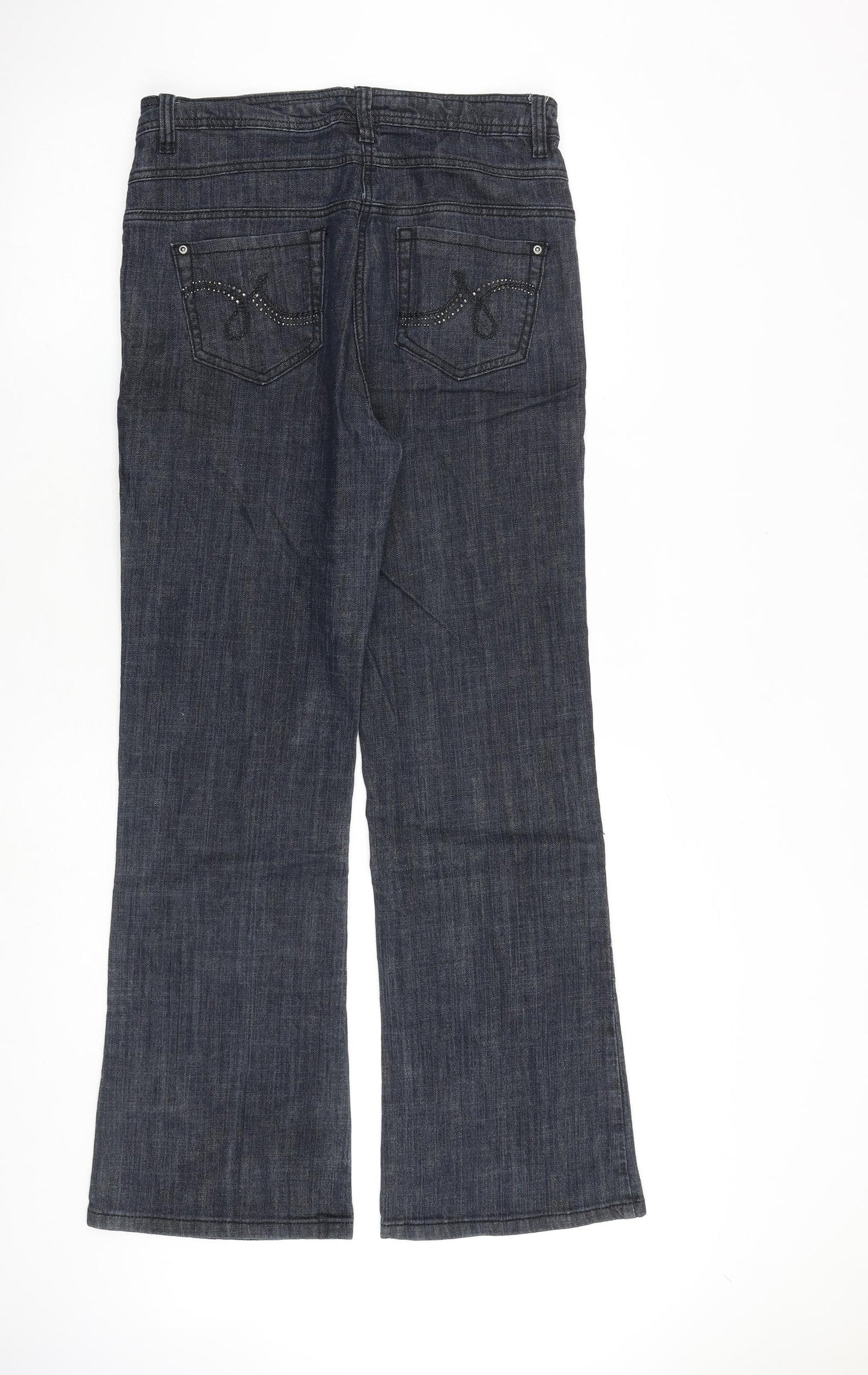 NEXT Womens Blue Cotton Bootcut Jeans Size 12 L30 in Regular Zip - Embellished Pockets