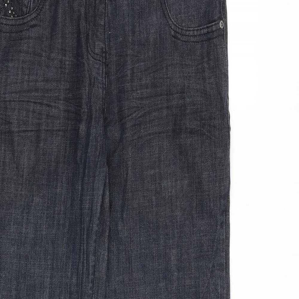 NEXT Womens Blue Cotton Bootcut Jeans Size 12 L30 in Regular Zip - Embellished Pockets