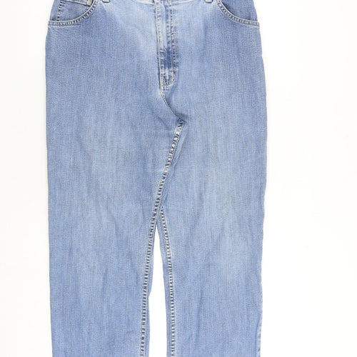 Marks and Spencer Womens Blue Cotton Wide-Leg Jeans Size 16 L26 in Regular Zip