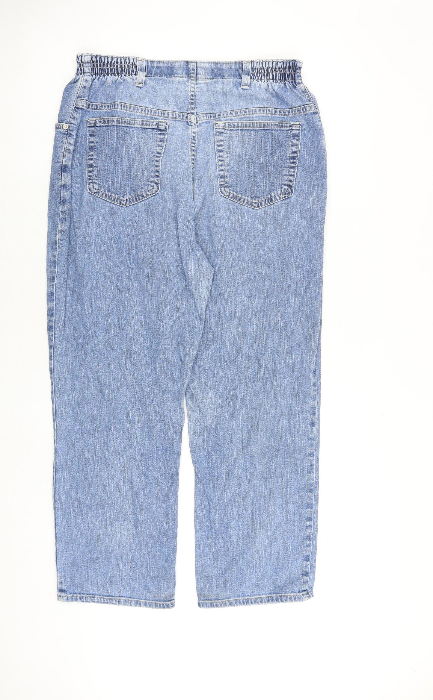 Marks and Spencer Womens Blue Cotton Wide-Leg Jeans Size 16 L26 in Regular Zip