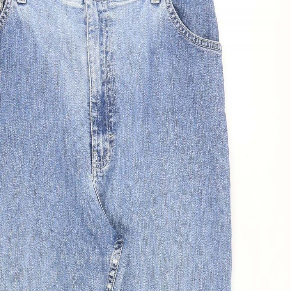 Marks and Spencer Womens Blue Cotton Wide-Leg Jeans Size 16 L26 in Regular Zip