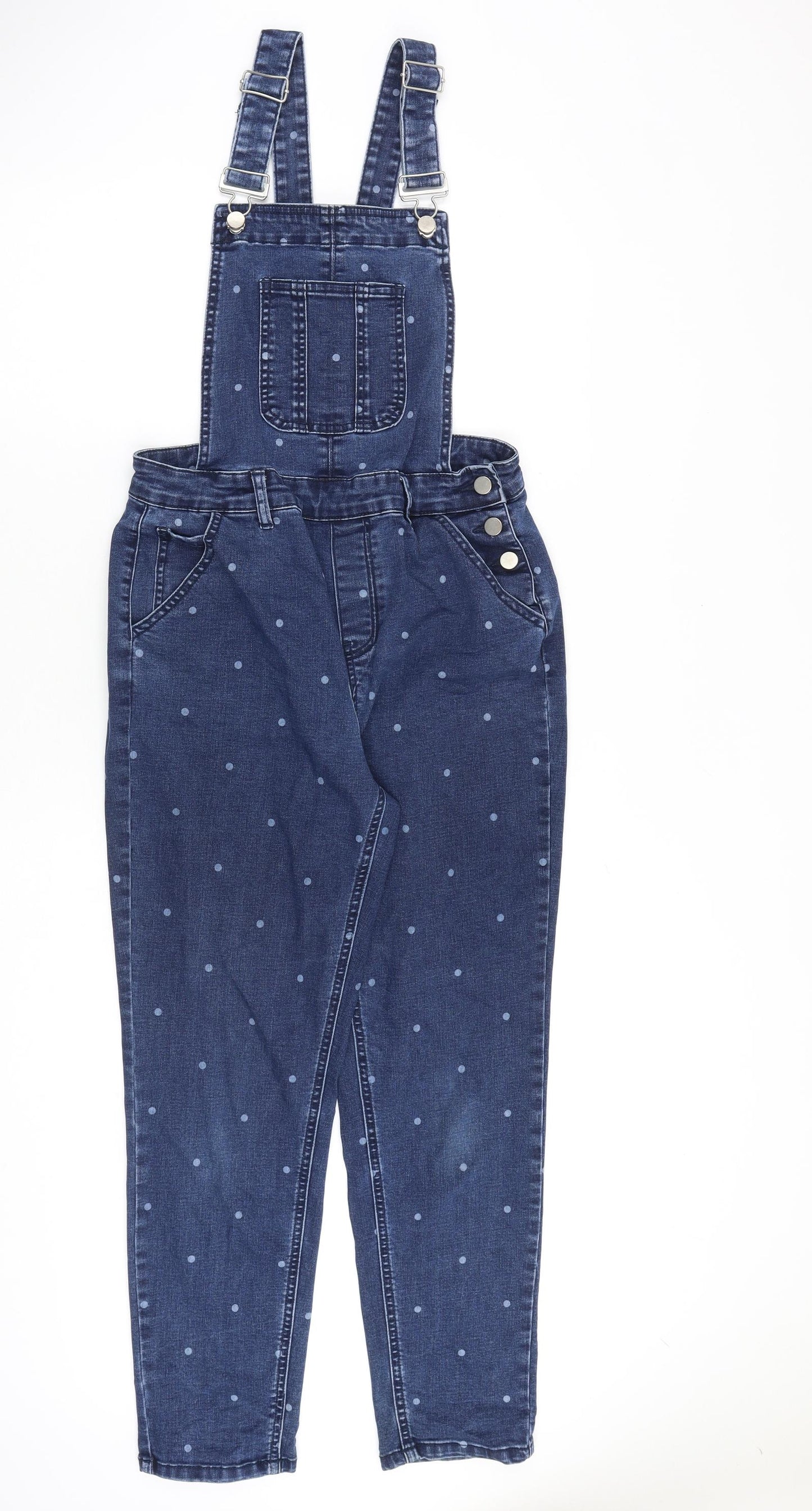 TU Womens Blue Polka Dot Cotton Jumpsuit One-Piece Size 8 Buckle