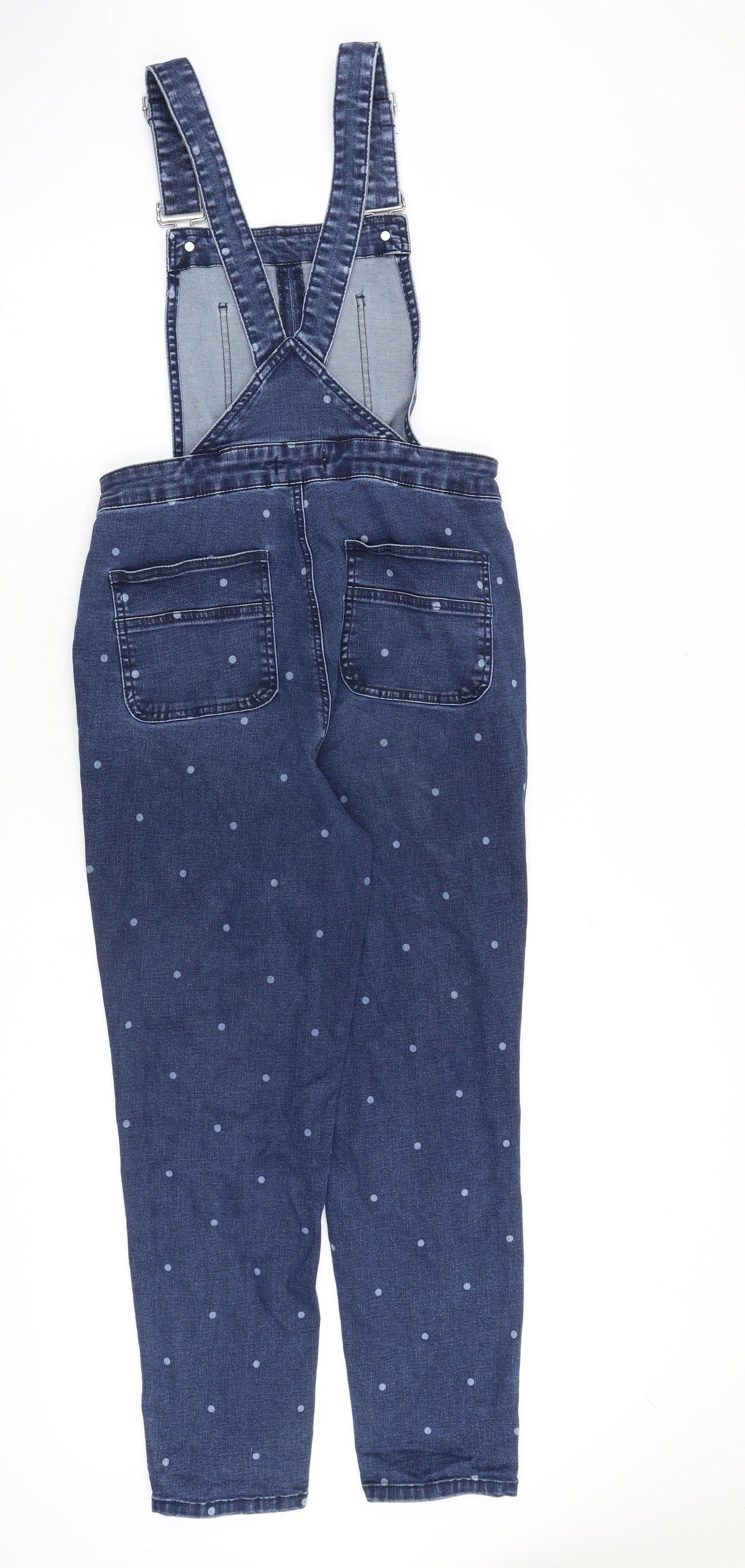 TU Womens Blue Polka Dot Cotton Jumpsuit One-Piece Size 8 Buckle