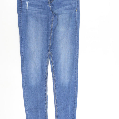 H&M Womens Blue Cotton Skinny Jeans Size 14 L30 in Regular Zip