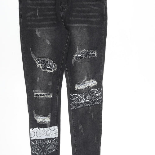 NVLTY Mens Grey Paisley Cotton Skinny Jeans Size 32 in L30 in Slim Zip