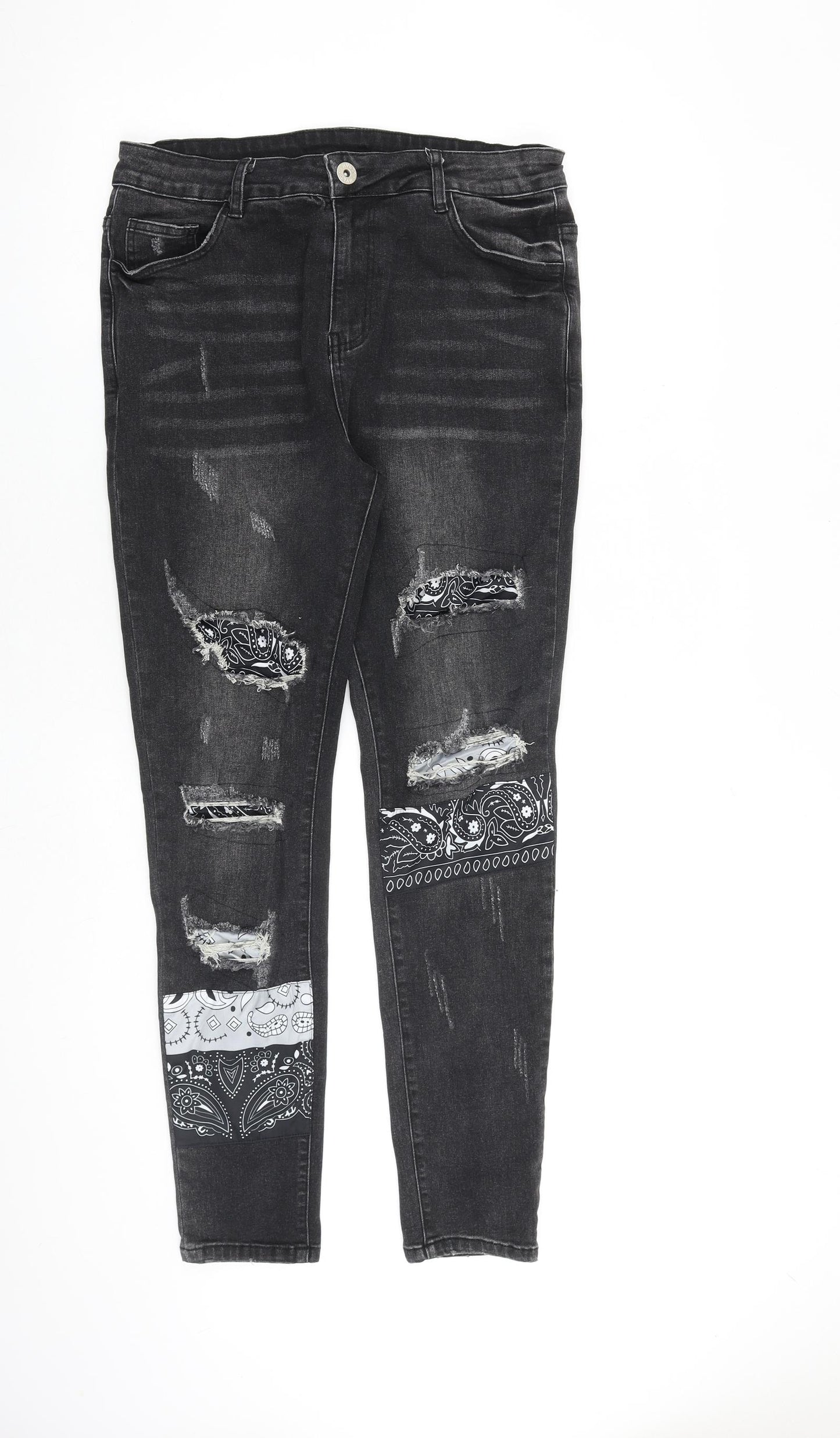 NVLTY Mens Grey Paisley Cotton Skinny Jeans Size 32 in L30 in Slim Zip