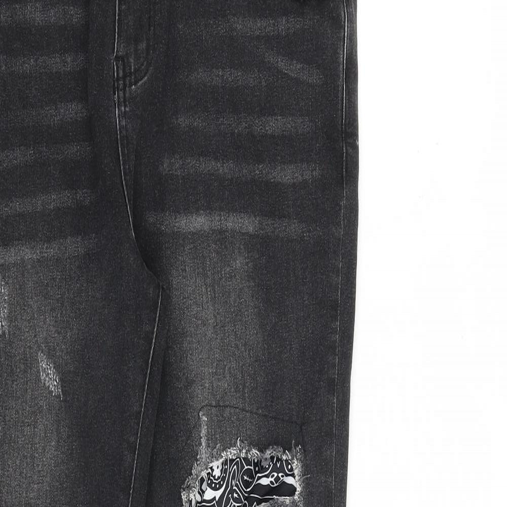 NVLTY Mens Grey Paisley Cotton Skinny Jeans Size 32 in L30 in Slim Zip