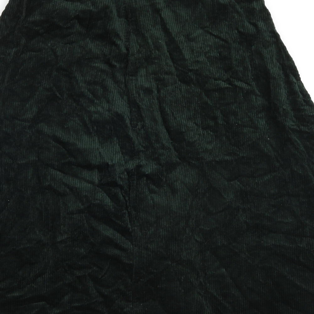Zara Womens Green Cotton Swing Skirt Size M Button