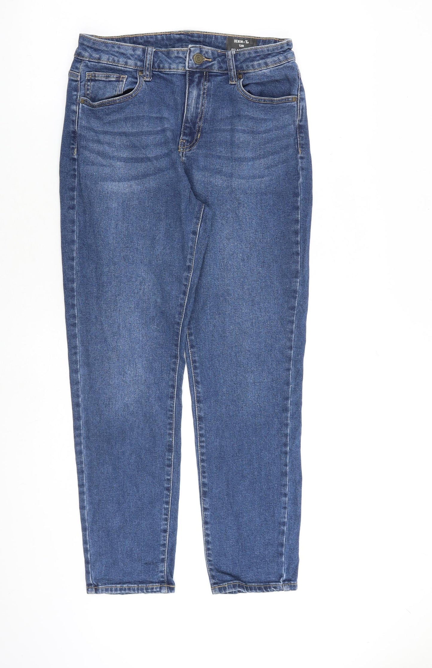 TU Womens Blue Cotton Mom Jeans Size 12 L27 in Regular Zip