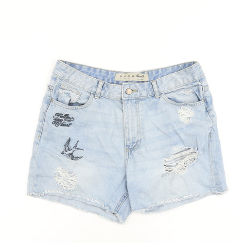 Denim & Co. Womens Blue Cotton Boyfriend Shorts Size 14 Regular Zip - Distressed Raw Hem