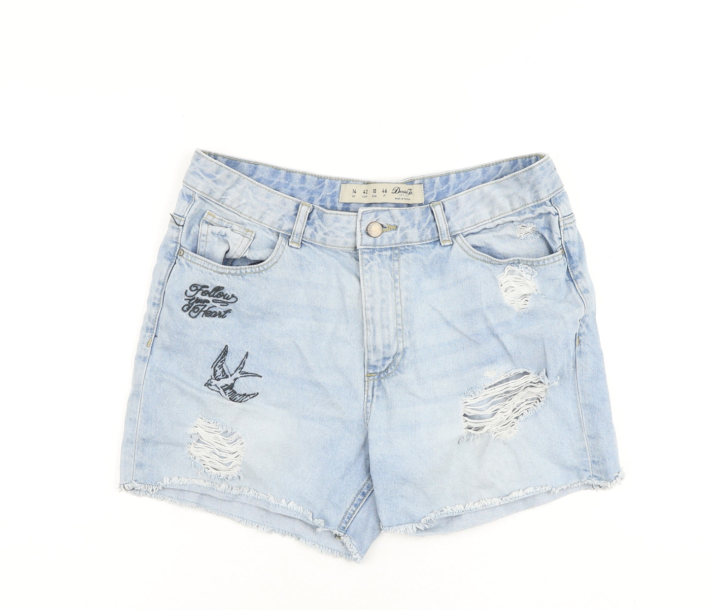 Denim & Co. Womens Blue Cotton Boyfriend Shorts Size 14 Regular Zip - Distressed Raw Hem