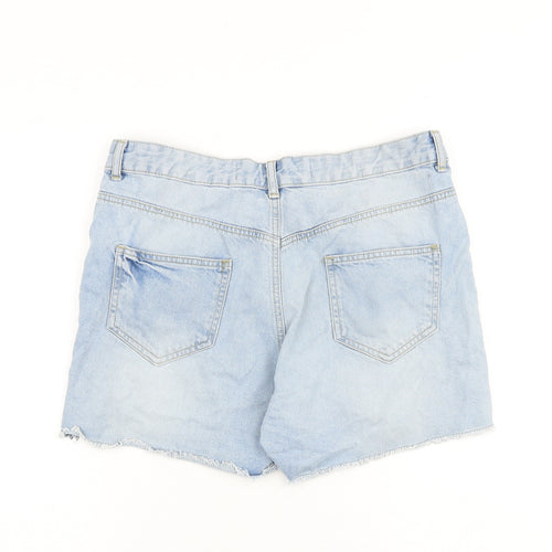 Denim & Co. Womens Blue Cotton Boyfriend Shorts Size 14 Regular Zip - Distressed Raw Hem