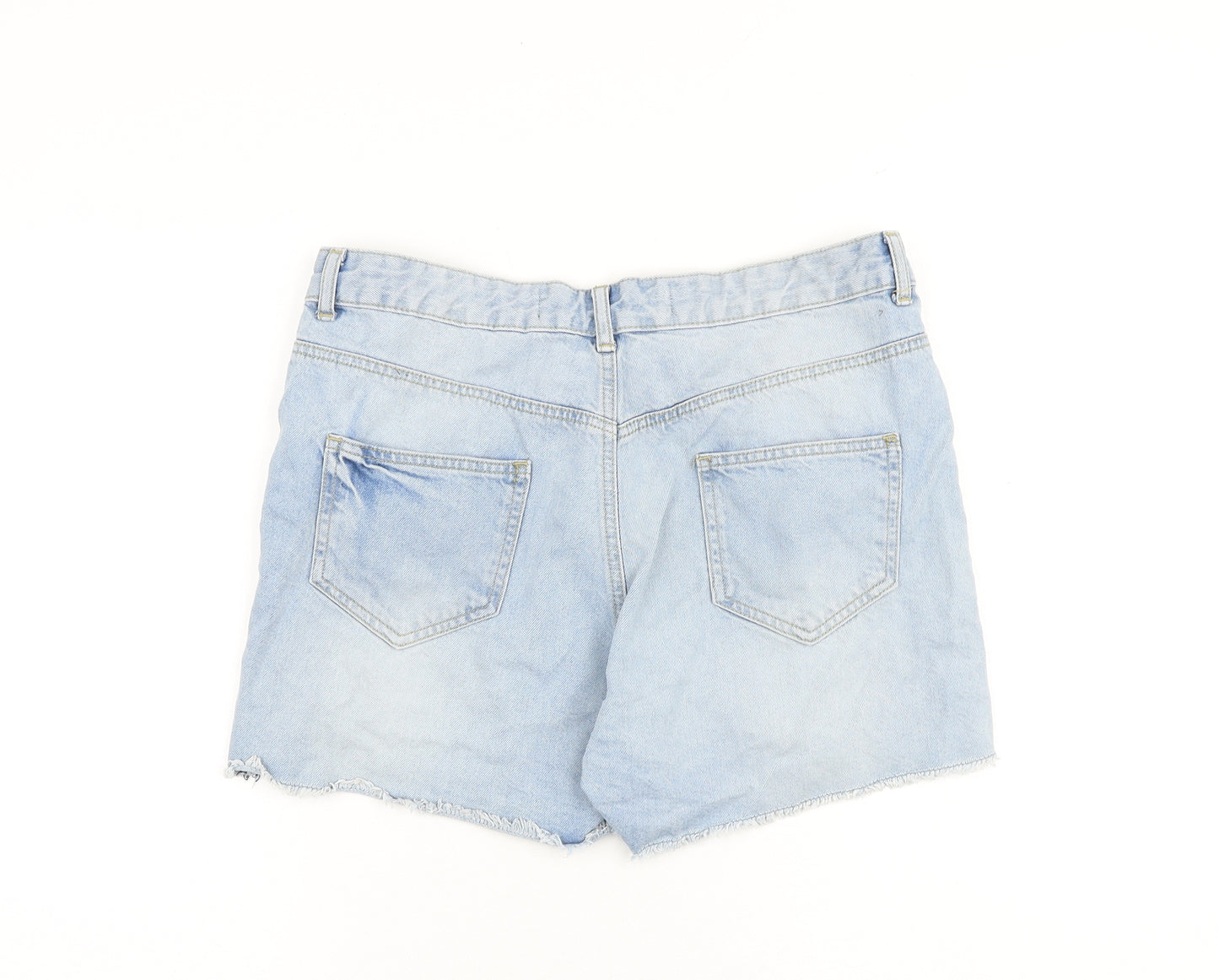 Denim & Co. Womens Blue Cotton Boyfriend Shorts Size 14 Regular Zip - Distressed Raw Hem