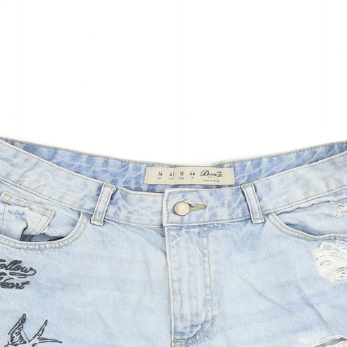 Denim & Co. Womens Blue Cotton Boyfriend Shorts Size 14 Regular Zip - Distressed Raw Hem