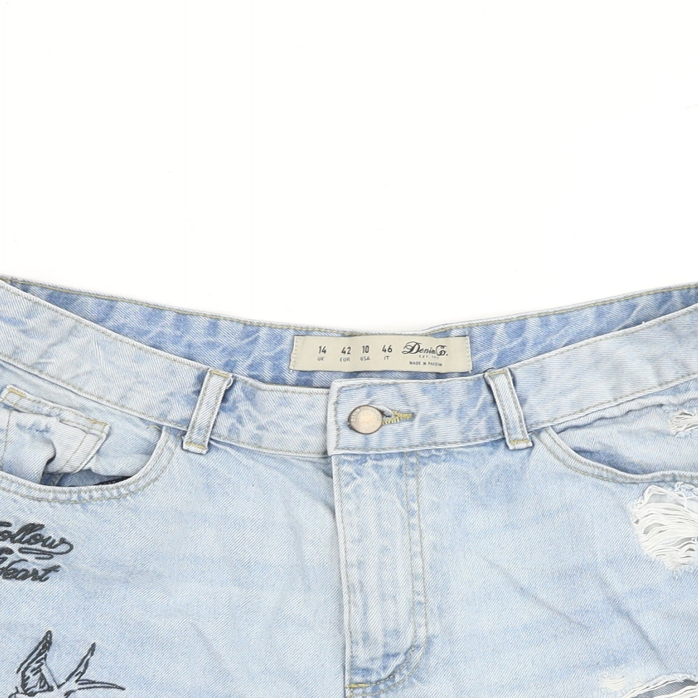 Denim & Co. Womens Blue Cotton Boyfriend Shorts Size 14 Regular Zip - Distressed Raw Hem