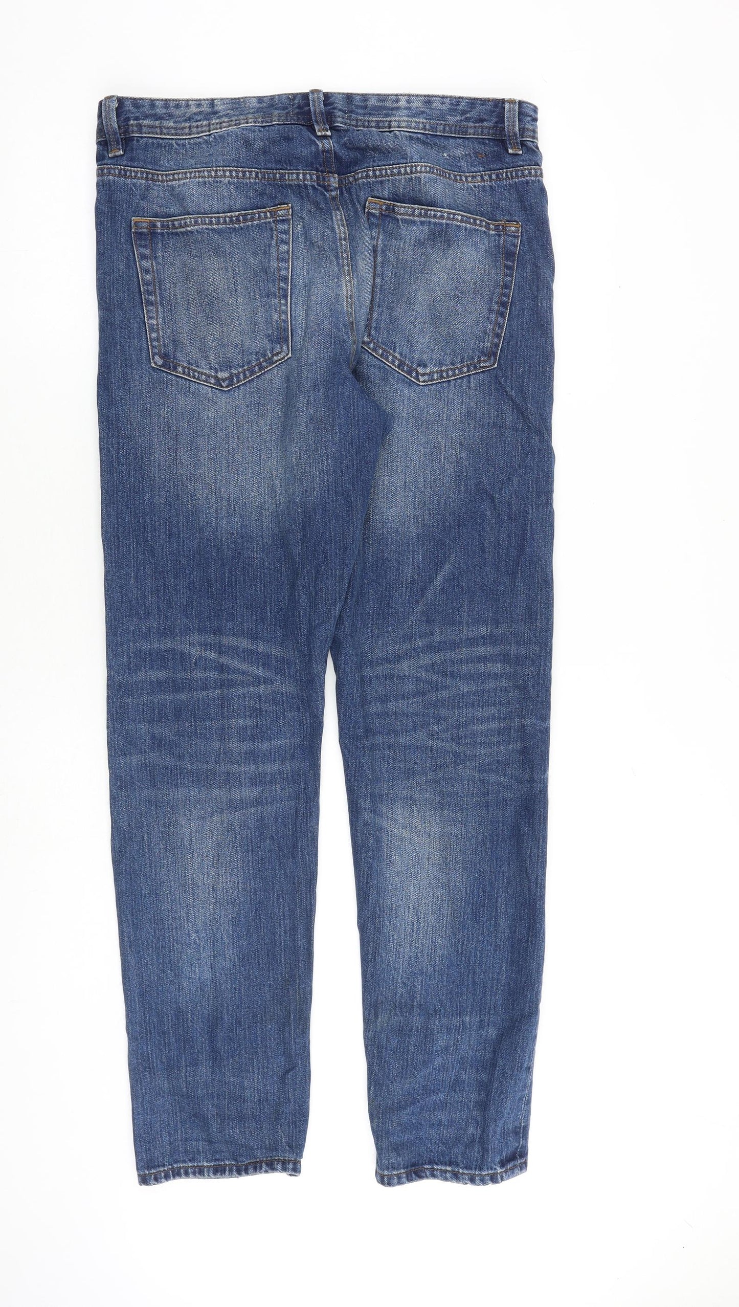 The stronghold Mens Blue Cotton Straight Jeans Size 32 in L32 in Regular Button