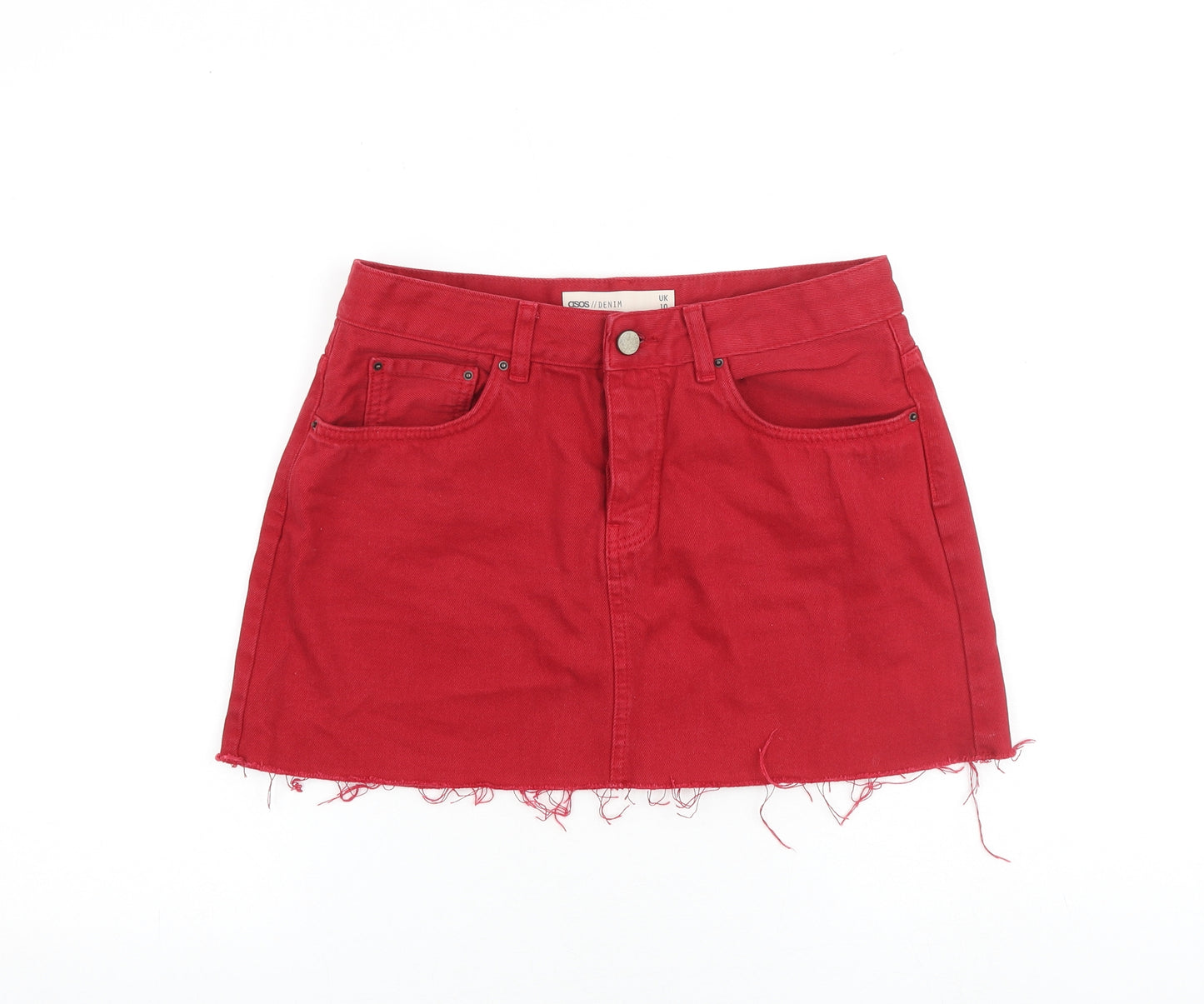ASOS Womens Red Cotton Mini Skirt Size 10 Zip