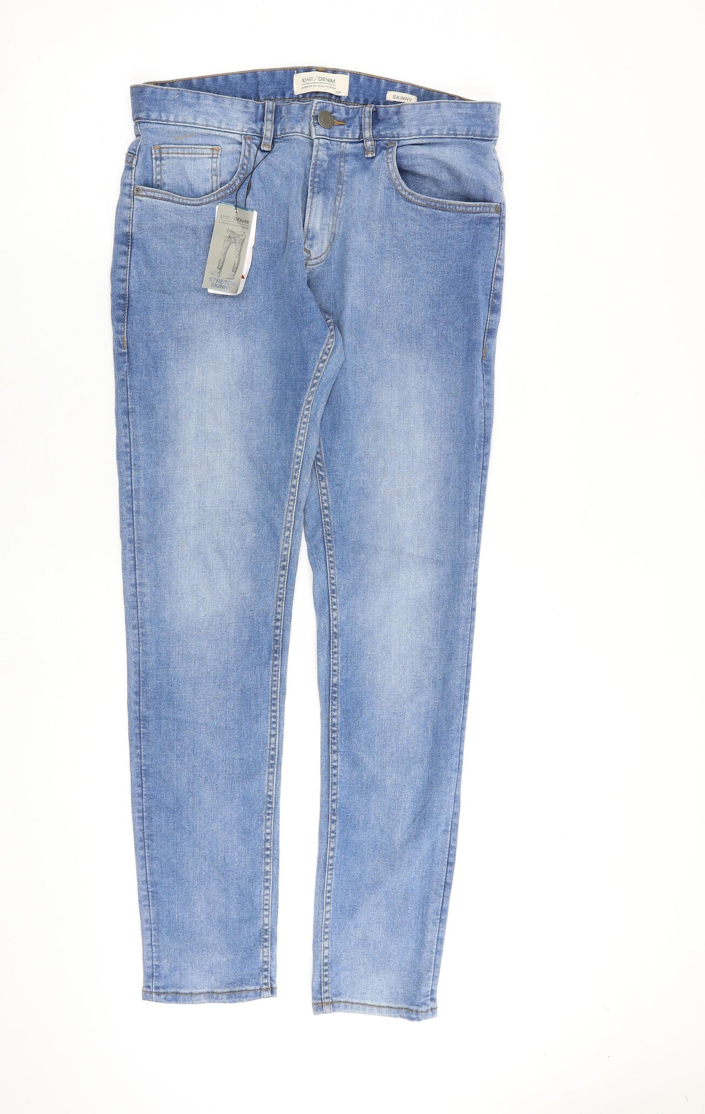Matalan Mens Blue Cotton Skinny Jeans Size 32 in L32 in Slim Zip