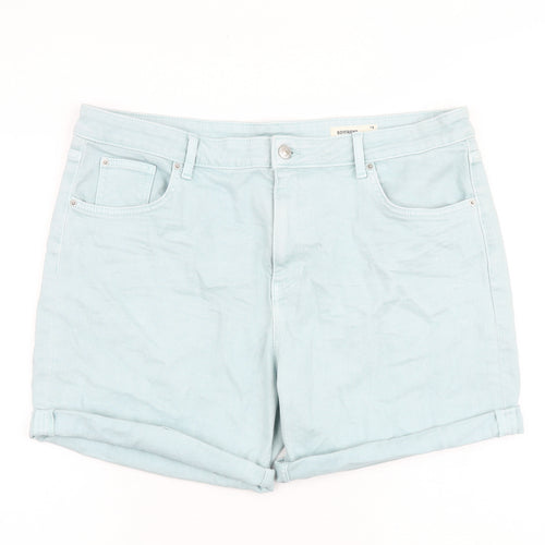 Marks and Spencer Womens Blue Cotton Boyfriend Shorts Size 18 L5 in Regular Zip