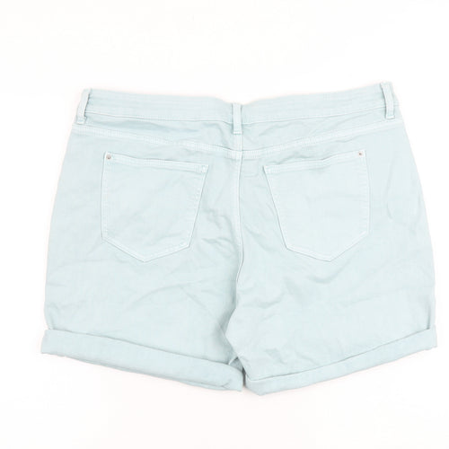 Marks and Spencer Womens Blue Cotton Boyfriend Shorts Size 18 L5 in Regular Zip