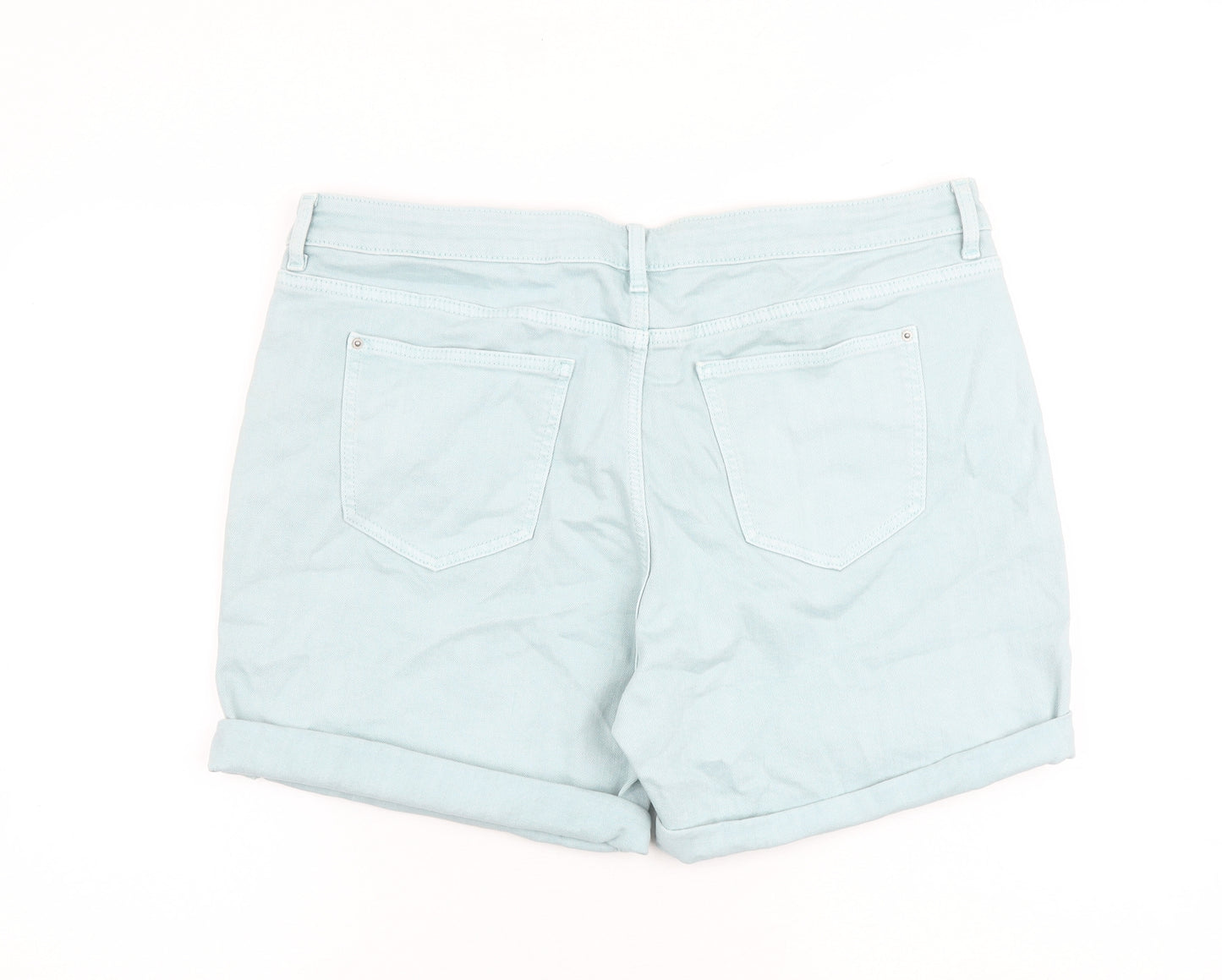Marks and Spencer Womens Blue Cotton Boyfriend Shorts Size 18 L5 in Regular Zip