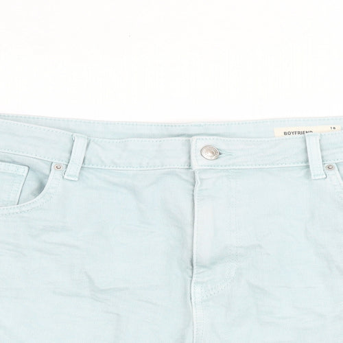 Marks and Spencer Womens Blue Cotton Boyfriend Shorts Size 18 L5 in Regular Zip