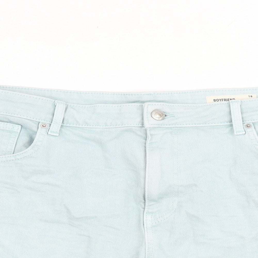 Marks and Spencer Womens Blue Cotton Boyfriend Shorts Size 18 L5 in Regular Zip