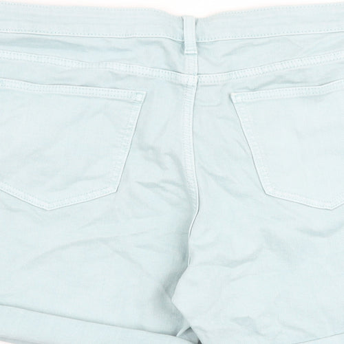 Marks and Spencer Womens Blue Cotton Boyfriend Shorts Size 18 L5 in Regular Zip